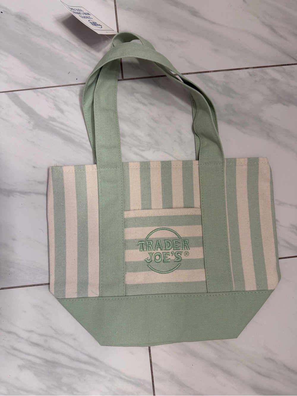 Trader Joe’s Mint Green Striped Canvas Tote Bag